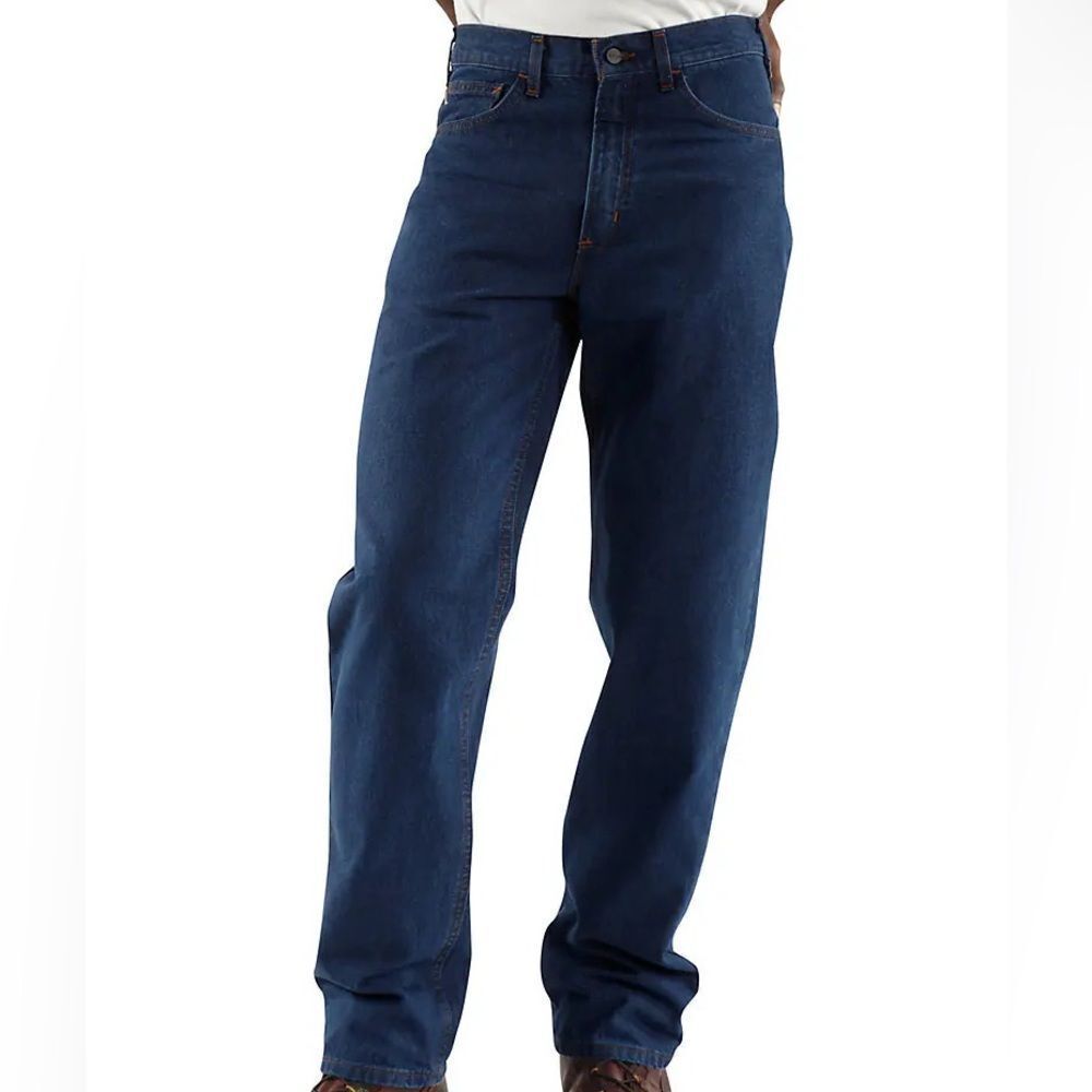 New! Carhartt Flame Resistant Signature Blue Denim Relax Fit Men Jeans Sz 35X32